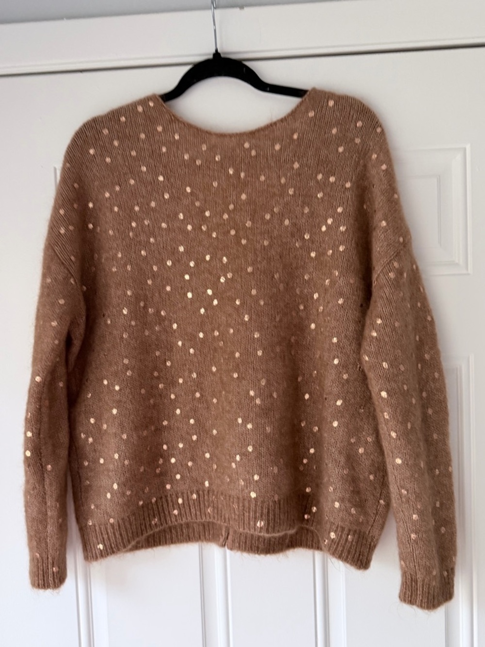 Sezane Lizy Cardigan Camel Gold Polka Dot French Wool size M brown sweater - Picture 3 of 5